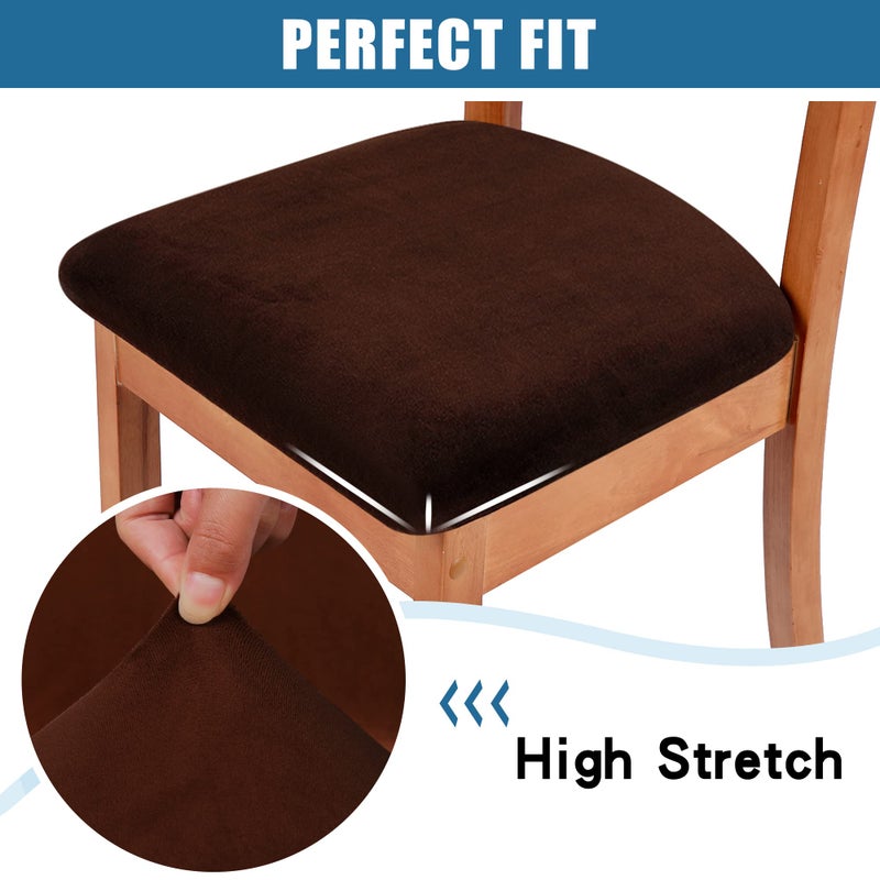 Smiry Velvet Seat Covers for Dining Room Chair Set of 4, Stretch Fit Removable Washable Chair Seat Cushion Protector Slipcovers with Ties, Coffee - Image 4